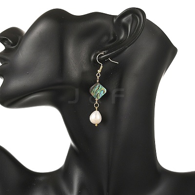 Natural Paua Shell & Natural Pearl Dangle Earrings EJEW-JE07333-1