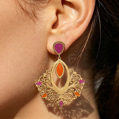 304 Stainless Steel Enamel Stud Dangle Earrings WGBC617-01-1