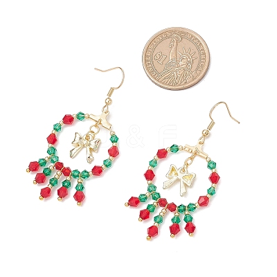 2 Pairs 2 Colors Christmas Themed Handmade Glass Seed Beads Dangle Earrings EJEW-MZ00488-1