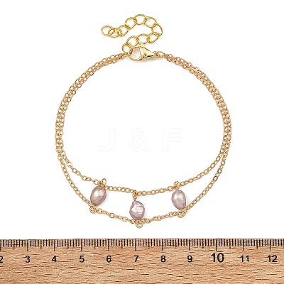 Brass Cable Chains & Rice Natural Cultured Freshwater Pearl Double Layers Bracelets for Women BJEW-JB14135-1