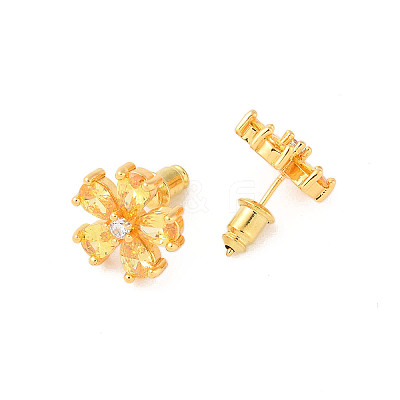 Rack Plating Brass Micro Pave Cubic Zirconia Stud Earrings EJEW-I304-07G-08-1