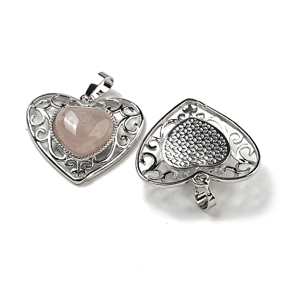 Natural Rose Quartz Peach Love Heart Pendants G-G158-01J-1