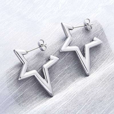 304 Stainless Steel Star Stud Earrings EJEW-B108-17P-1