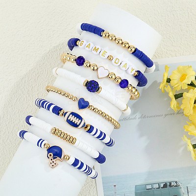 1 Set Handmade Polymer Clay Heishi Beads Stretch Bracelets Set BJEW-SZ0002-67B-01-1