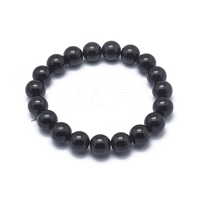 Synthetic Black Stone Bead Stretch Bracelets BJEW-K212-A-032-1