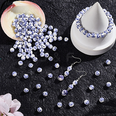 180Pcs Handmade Flower Printed Porcelain Ceramic Beads PORC-LT0001-08A-1