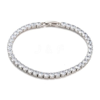 Brass Pave Clear Cubic Zirconia Flat Round Link Bracelets BJEW-YWC0002-04P-1
