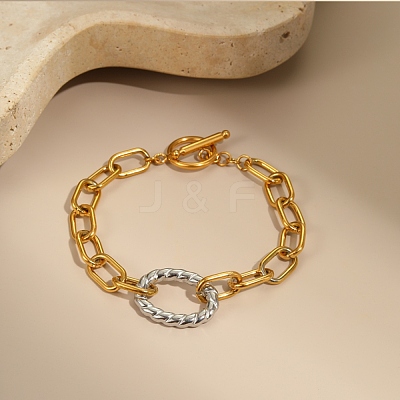 Two-Tone 304 Stainless Steel Cable Chain Bracelets BJEW-T023-03GP-1
