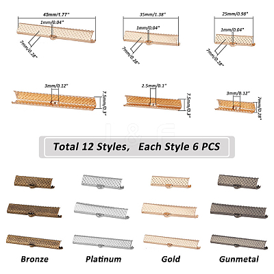 72Pcs 12 Style Iron Ribbon Ends IFIN-PH0001-87-1