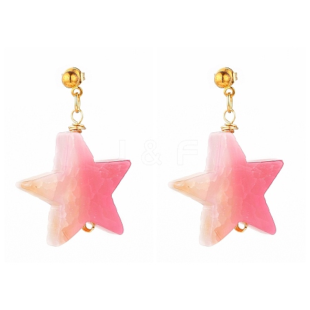 Natural Agate Star Dangle Stud Earrings EJEW-JE04420-04-1