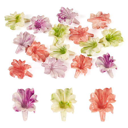 15Pcs 3 Colors Synthetic Coral Dyed Carved Beads SHEL-TA0001-29-1