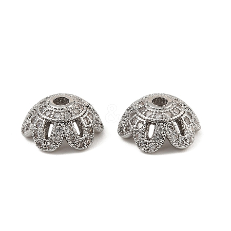 Brass Micro Pave Clear Cubic Zirconia Bead Caps KK-K374-25P-1