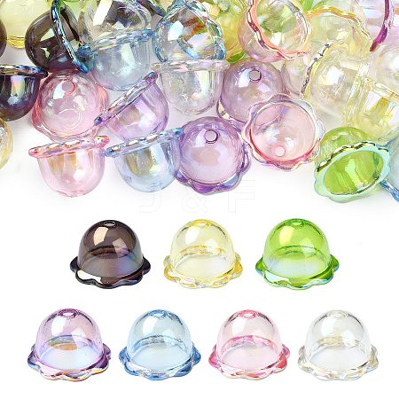 35Pcs 7 Colors UV Plating Acrylic Bead Caps OACR-CJ0002-36-1