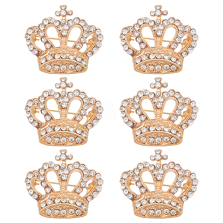 6Pcs Crystal Rhinestone Crown Brooch JEWB-PH0001-53-1