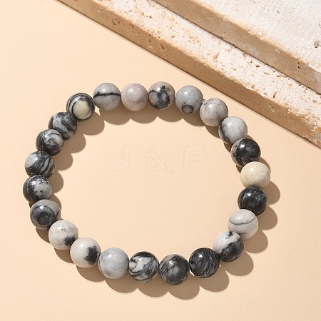 Natural Netstone Bead Stretch Bracelets X-BJEW-K212-B-021-1