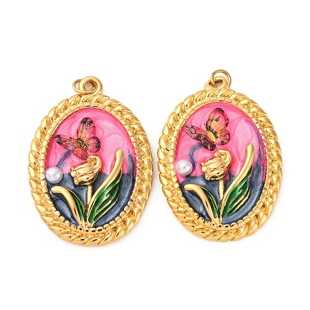304 Stainless Steel Enamel Pendants STAS-U061-48G-02-1