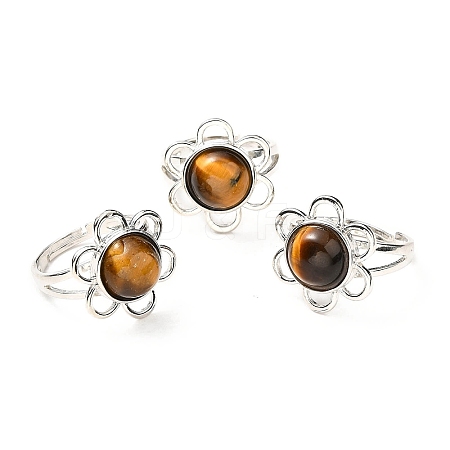 Natural Tiger Eye Adjustable Rings RJEW-P043-01P-18-1