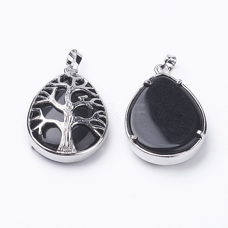 Natural Black Agate Pendants G-E421-06P-1