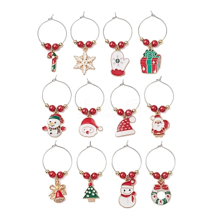 Christmas Alloy Enamel Wine Glass Charms AJEW-JO00258-1