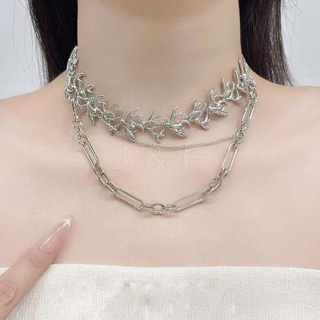 Alloy Branch Link Chain Double Layer Necklaces for Women WGAA3FD-01-1