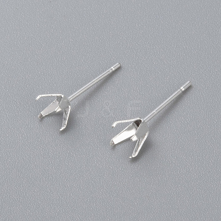 304 Stainless Steel Prong Earring Settings X-STAS-O098-06S-03-1