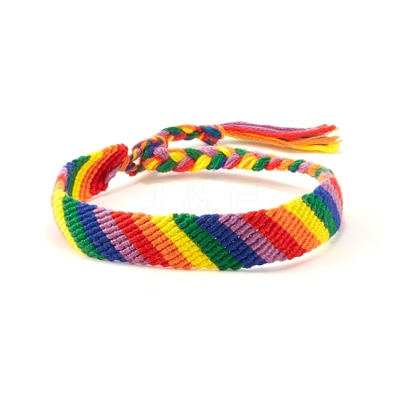 Rainbow Pride Flag Polyester Woven Braided Cord Bracelet PW-WG85989-05-1