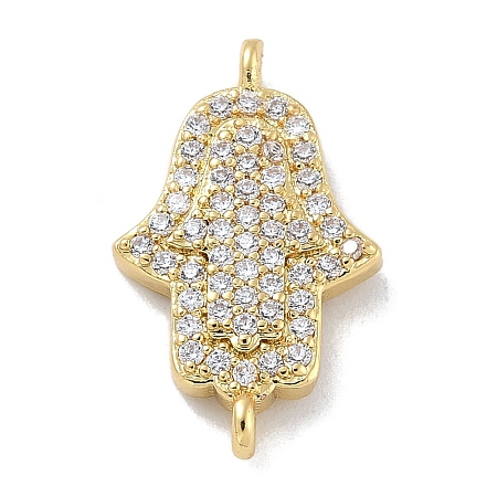 Rack Plating Brass Micro Pave Clear Cubic Zirconia Religion Hamsa Hand Connector Charms KK-A23410-053G-1