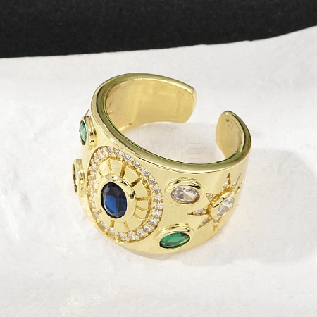 Brass Micro Pave Cubic Zirconia Adjustable Cuff Rings for Women RJEW-C129-10G-1