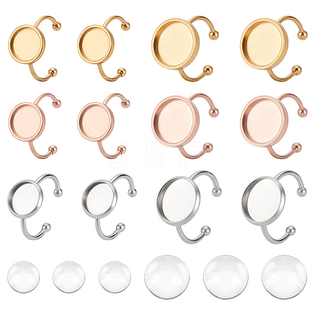 18Pcs 6 Style 304 Stainless Steel Open Cuff Ring Findings STAS-UN0042-76-1