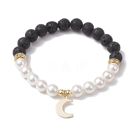 Moon 304 Stainless Steel Charm Bracelets BJEW-JB10310-01-1