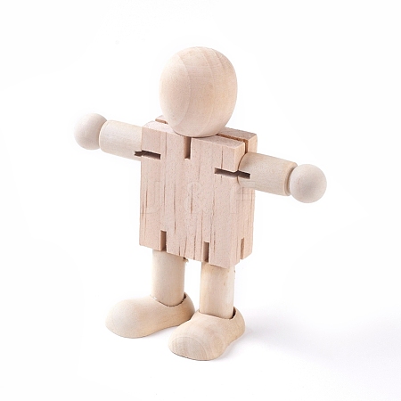 Unfinished Blank Wooden Robot Toys AJEW-WH0109-84-1
