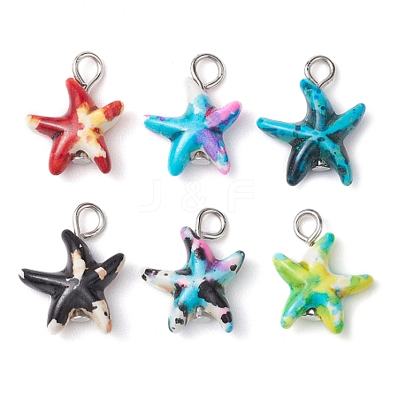 6Pcs 6 Color Dyed Synthetic Turquoise Sea Animal Pendants PALLOY-JF02726-1