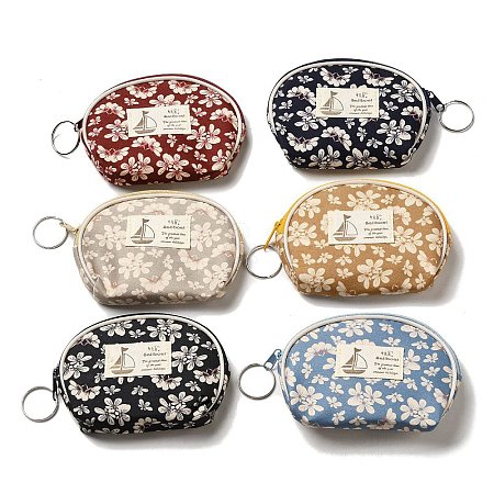 Flower Print Cotton Cloth Wallets with Alloy Zipper AJEW-B024-06-1
