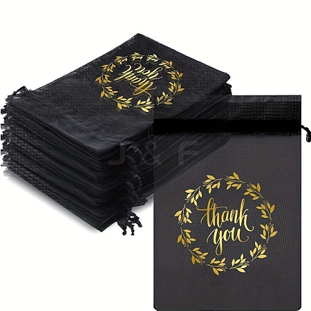 50Pcs Thank You Printed Organza DIY Craft Drawstring Bags PW-WG4E938-03-1