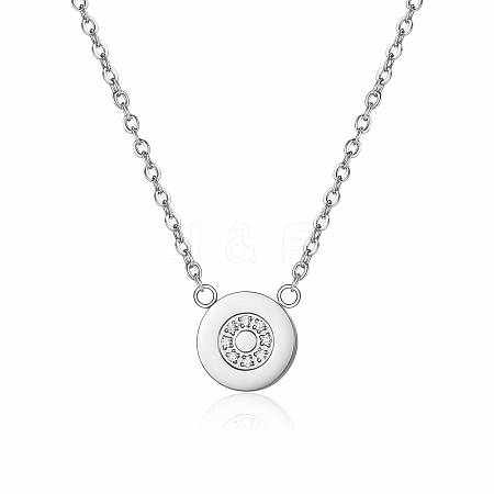 Stainless Steel Flat Round Pendant Necklace for Women CF4434-2-1