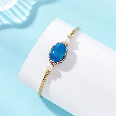 Wire Wrapped Natural Agate Cuff Bangles BJEW-TA00742-03-1