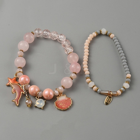 2Pcs 2 Style Glass Beaded Stretch Bracelets Set BJEW-WH0016-21A-1