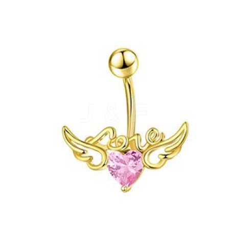 304 Stainless Steel Pave Cubic Zirconia Curved Barbell Belly Rings FS-WG6D7D2-16-1