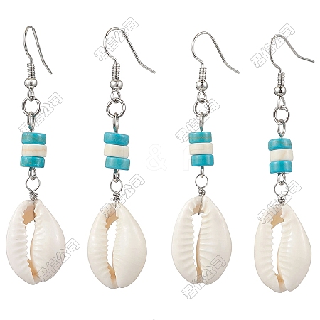 2Pair Natural Cowrie Shell Dangle Earrings EJEW-JE06262-S-1