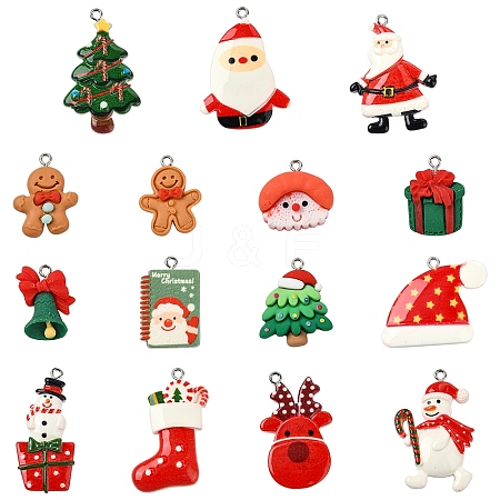 15Pcs 15 Styles Christmas Theme Opaque Resin Pendants RESI-YW0001-90-1