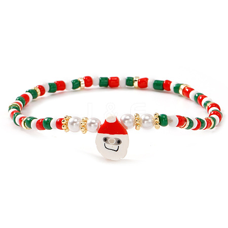 Christmas Round Glass Seed Beaded Stretch Bracelets for Women OT9576-3-1