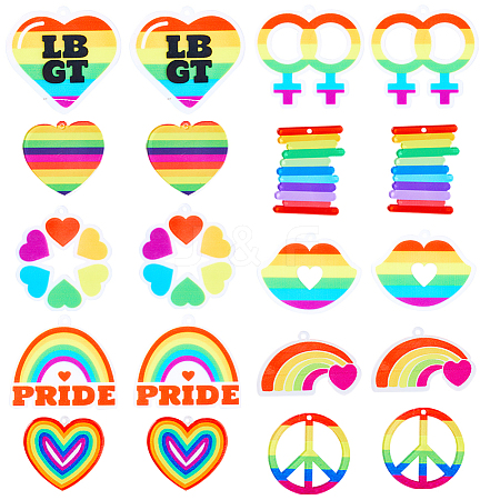 SUNNYCLUE 20Pcs 10 Style Pride Style & Rainbow Color Printed Acrylic Pendants SACR-SC0001-23-1