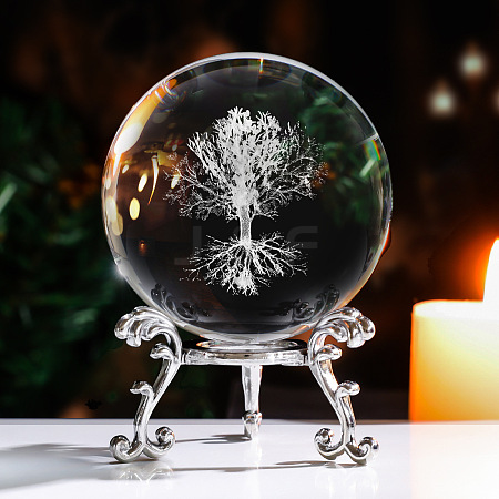 Inner Carving Tree Glass Crystal Ball Diaplay Decoration PW-WGB9A56-01-1