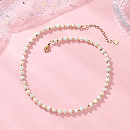 Natural Pearl and Shell Rondelle Beaded Necklaces NJEW-JN05852-1
