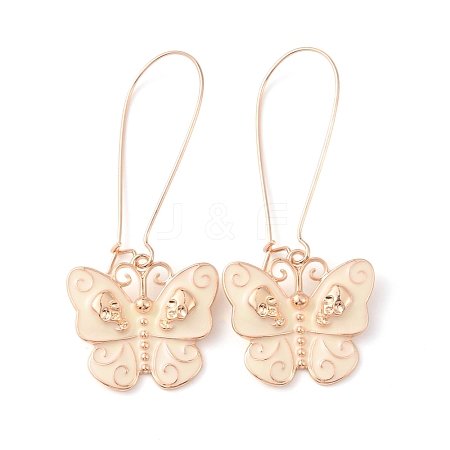 Enamel Butterfly with Skull Hoop Earrings EJEW-WH0017-43KCG-A-1