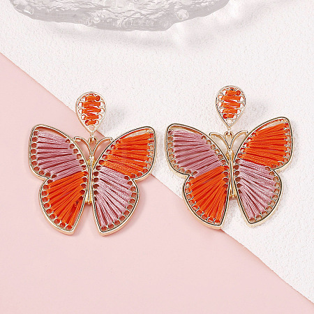 Bohemian Ethnic Style Alloy Frame Cotton Thread Woven Butterfly Stud Dangle Earrings for Women  FG8172-4-1