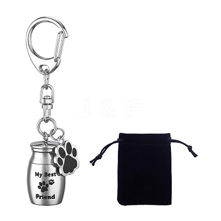 Pet Urn Key Chain Paw Print Urn Pendant Necklace Pet Cremation Jewelry Stainless Steel Paw Print Keychain Pet Keepsake Cat & Dog Urn with Storage Bag JX365A-1
