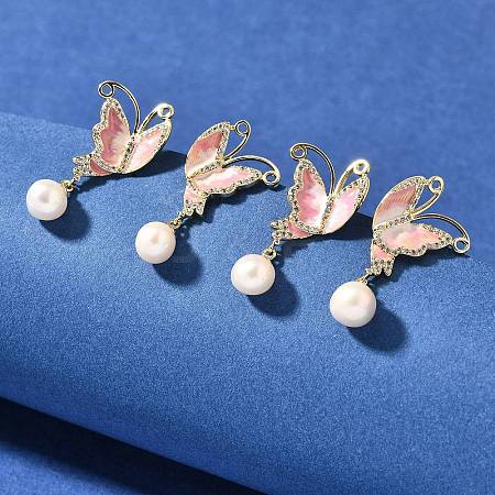 Natural Pearl Dangle Ear Studs EJEW-L099-11G-1