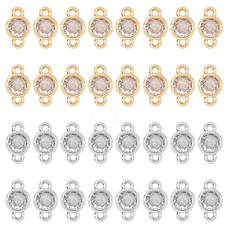 SUPERFINDINGS 32Pcs 2 Colors Eco-Friendly Rack Plating Brass Pave Clear Cubic Zirconia Connector Charms KK-FH0007-31-1