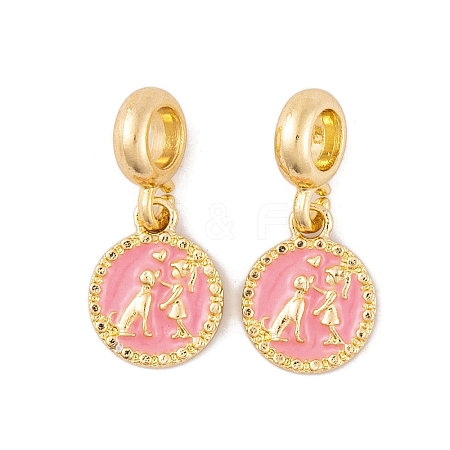 Rack Plating Alloy Pink Enamel European Dangle Charms FIND-C055-15G-1